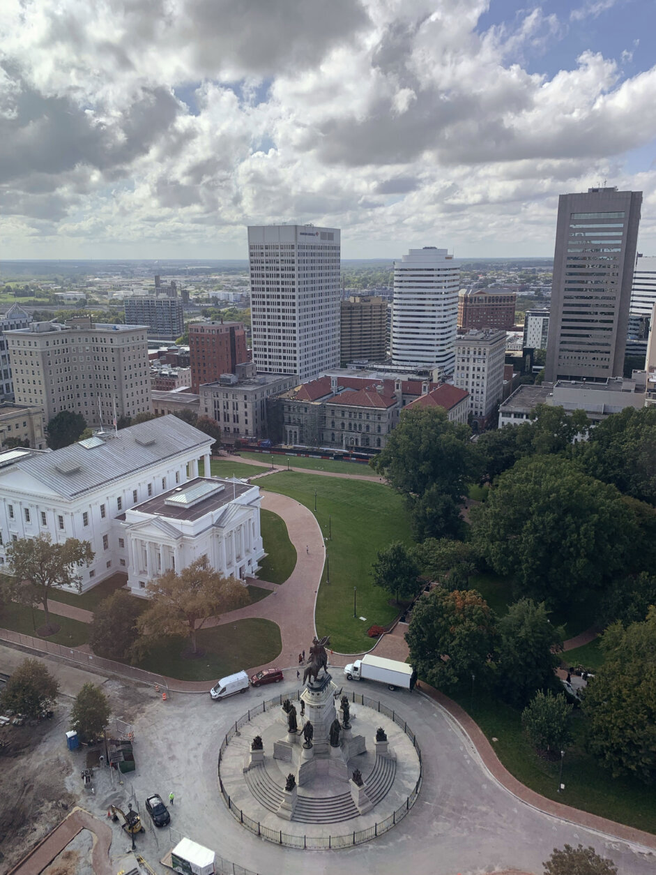 Virginia's Capitol Square is seen from an upper floor of the newly constructed Virginia General Assembly building on Thursday, Oct. 5, 2023. The nearly $300 million building that houses legislative offices and committee rooms will open to the public later this month. (APPhoto/Sarah Rankin)
