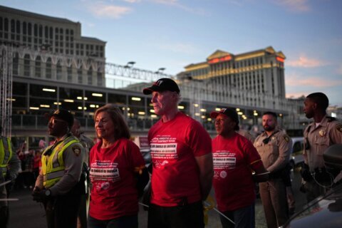 Dozens of union workers arrested on Las Vegas Strip for blocking traffic as thousands rally