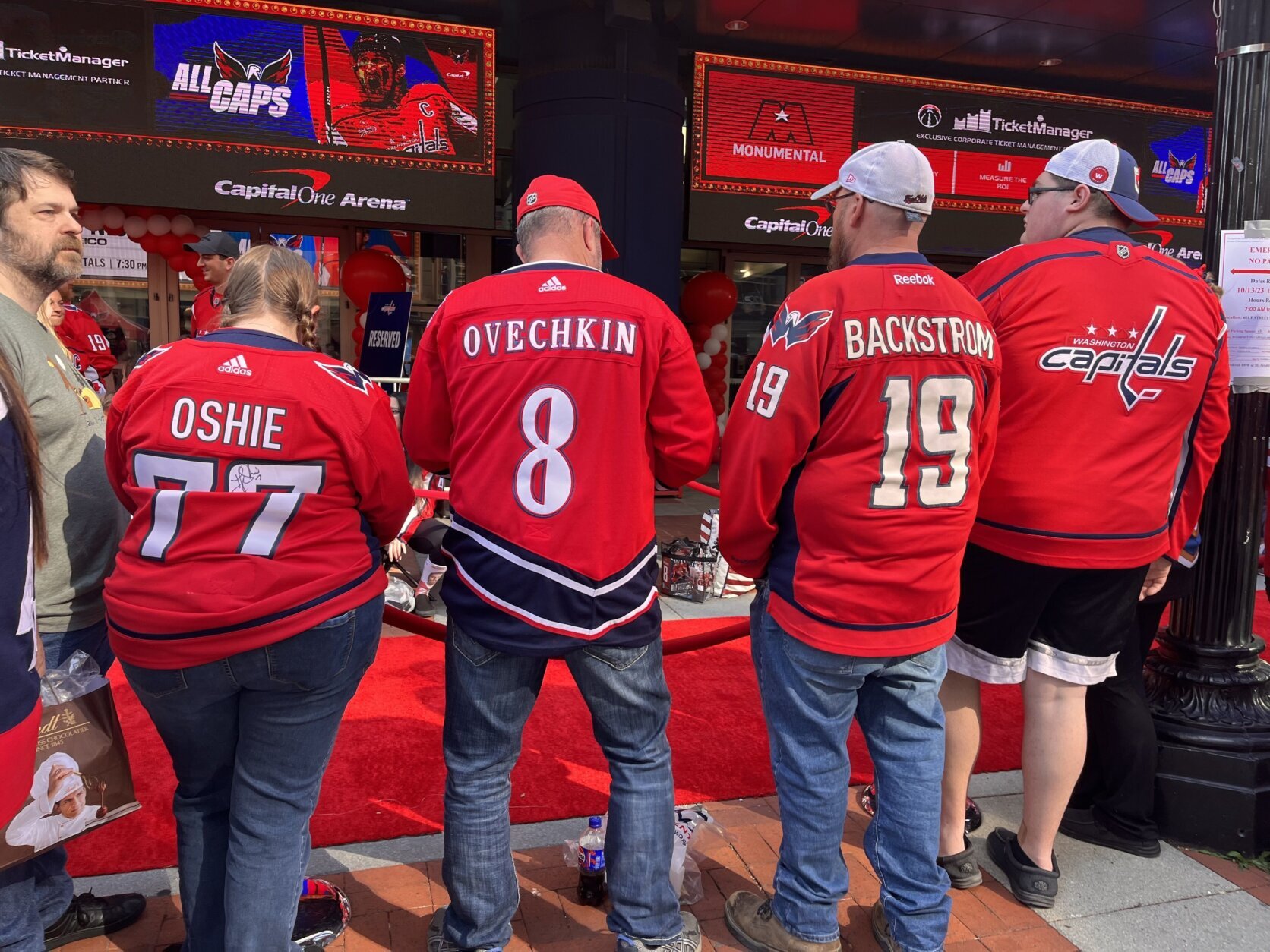 Capital One Arena team store selling Caps home and alternate jerseys with  Caesar Sportsbook ads
