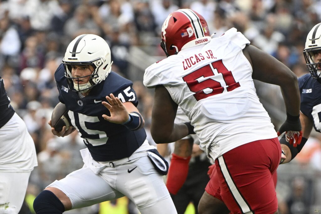 No. 10 Penn State gets long TD pass late from Allar to Lambert-Smith and escapes 33-24 vs. Indiana