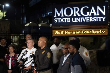 Morgan State University Police Chief Lance Hatcher speaks at a news conference