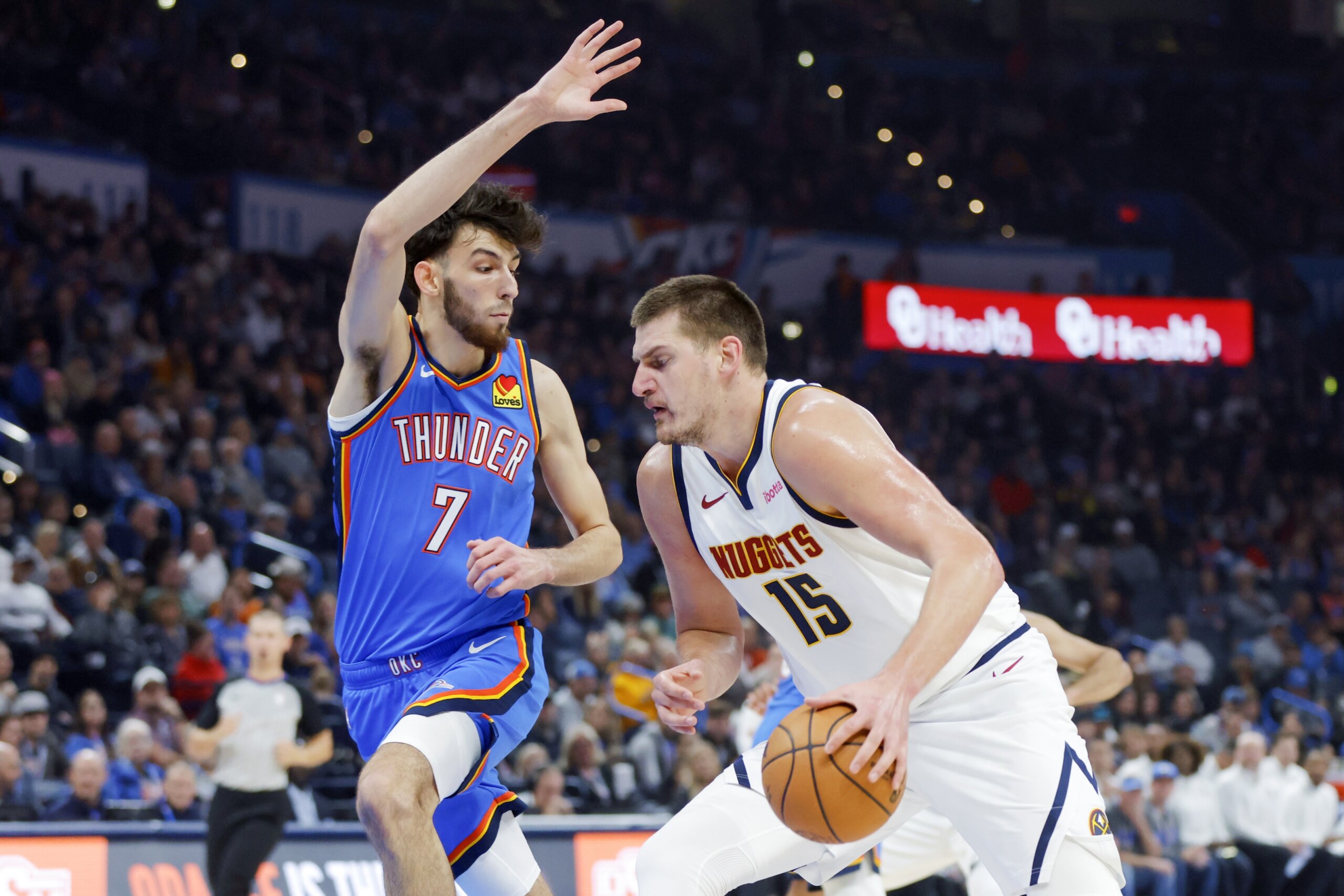 Jokic’s 28 points lead Nuggets past Thunder 128-95 in Holmgren’s 1st regular-season home game