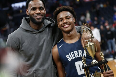 Bronny James joins USC teammates for preseason fan event