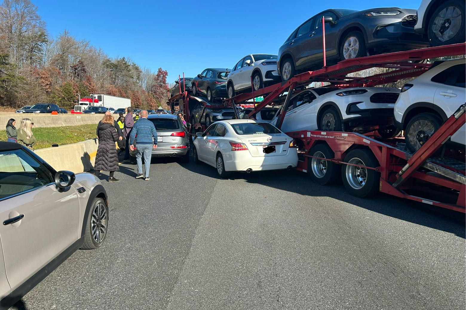 Two people were taken to the hospital after a crash involving at least 10 vehicles on Interstate 95 northeast of Baltimore, according to Maryland State Police. (Courtesy Harford County Fire and EMS/Joppa-Magnolia VFC)