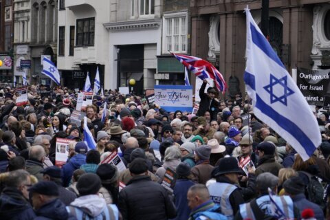 Tens of thousands march against antisemitism in London including UK ex-Prime Minister Boris Johnson