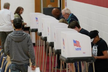 Voters at a polling station in Virginia.