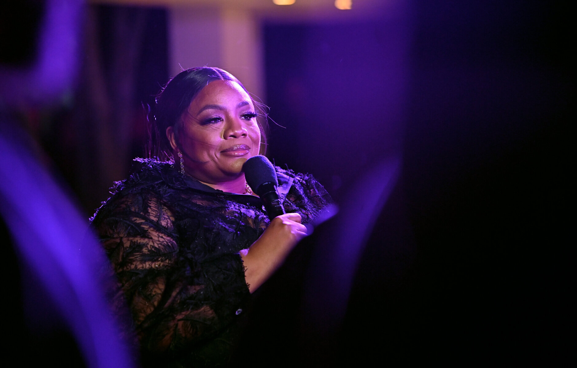 BEVERLY HILLS, CALIFORNIA - NOVEMBER 19: In this image released on November 26, Ms. Pat speaks at the Soul Train Awards 2023 on November 19, 2023 in Beverly Hills, California. (Photo by Paras Griffin/Getty Images for BET)
