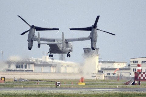 US Air Force Osprey crashes off Japan during training, killing at least one of the eight on board