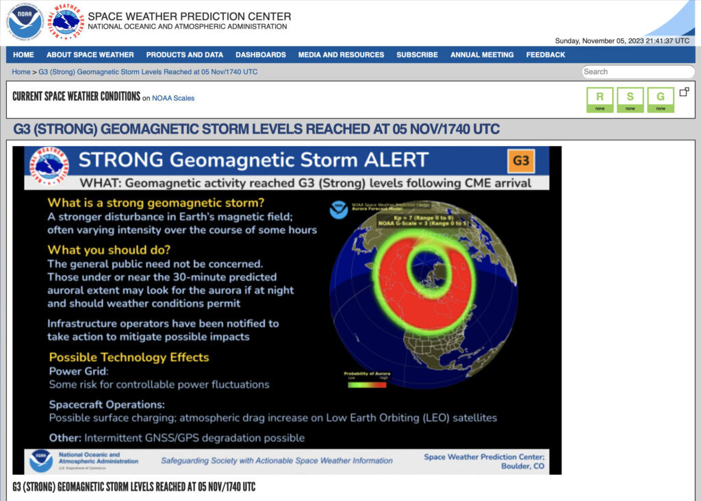 Snímka obrazovky NOAA
