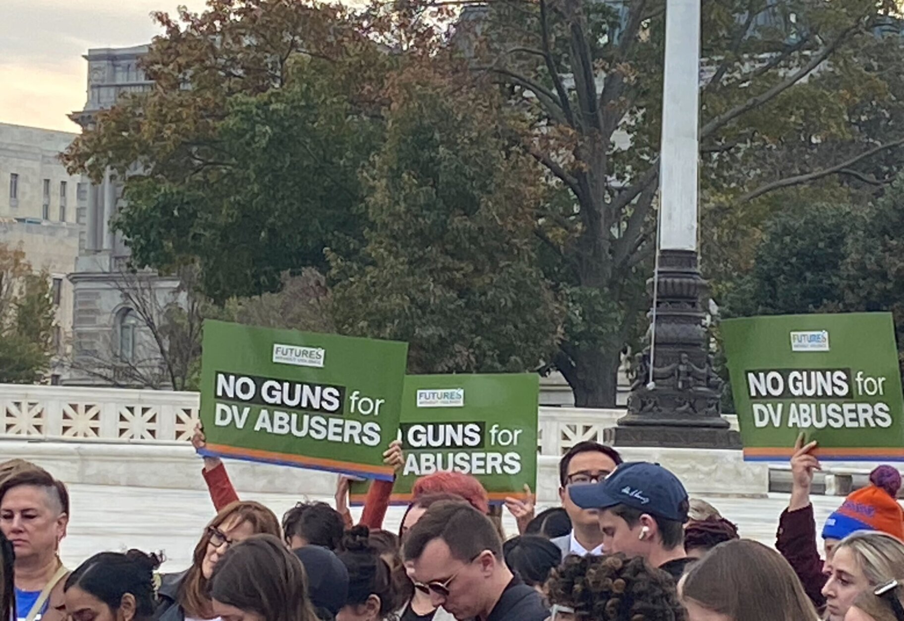 Attendees carried signs that said "No Guns for DV Abusers."