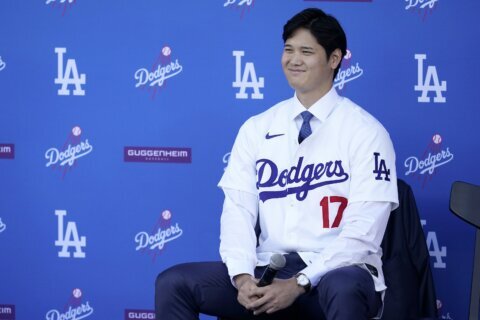 In first news conference with Dodgers, Shohei Ohtani dodges questions about Tommy John surgery