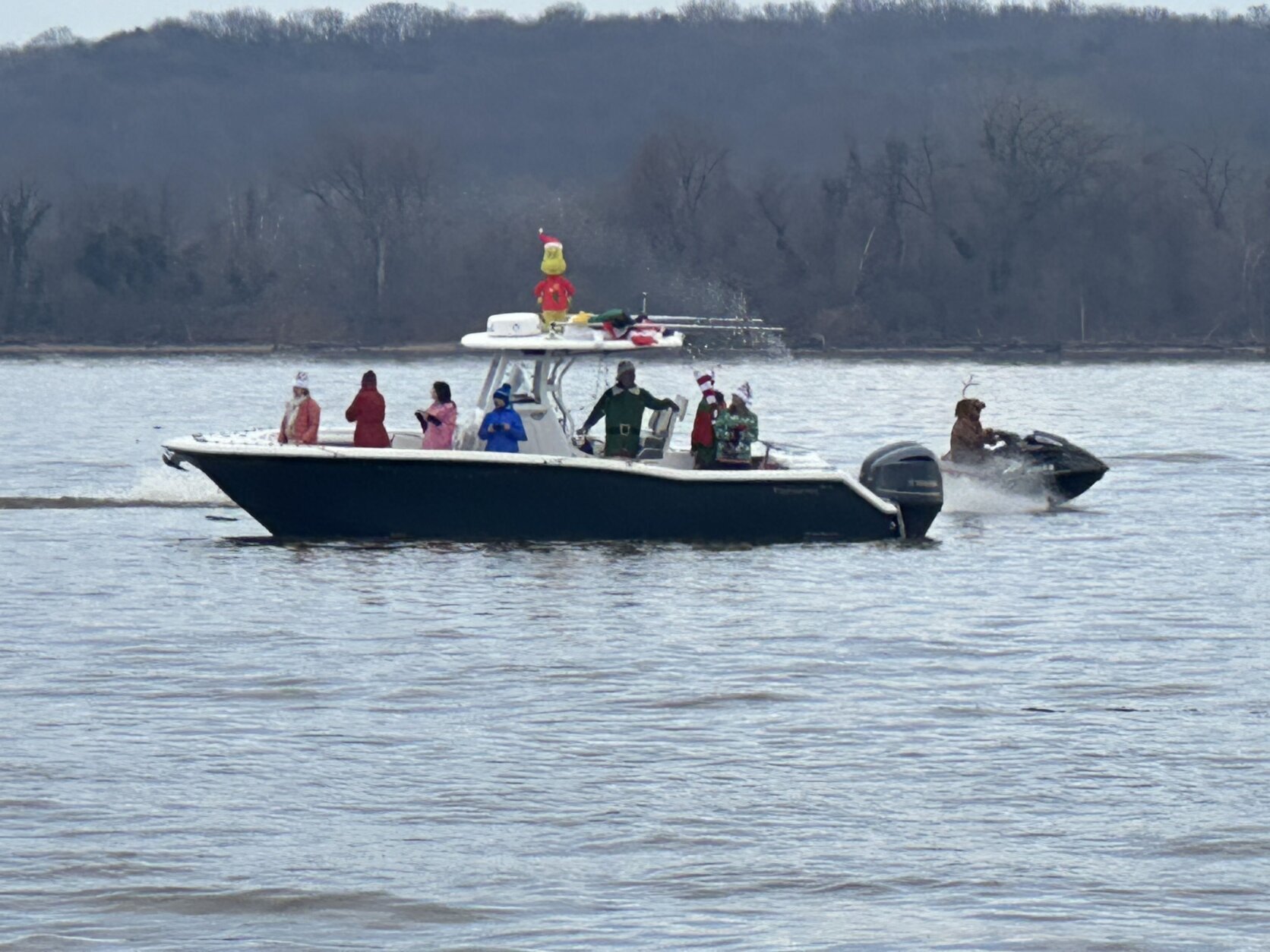 Santa on a boat with friends