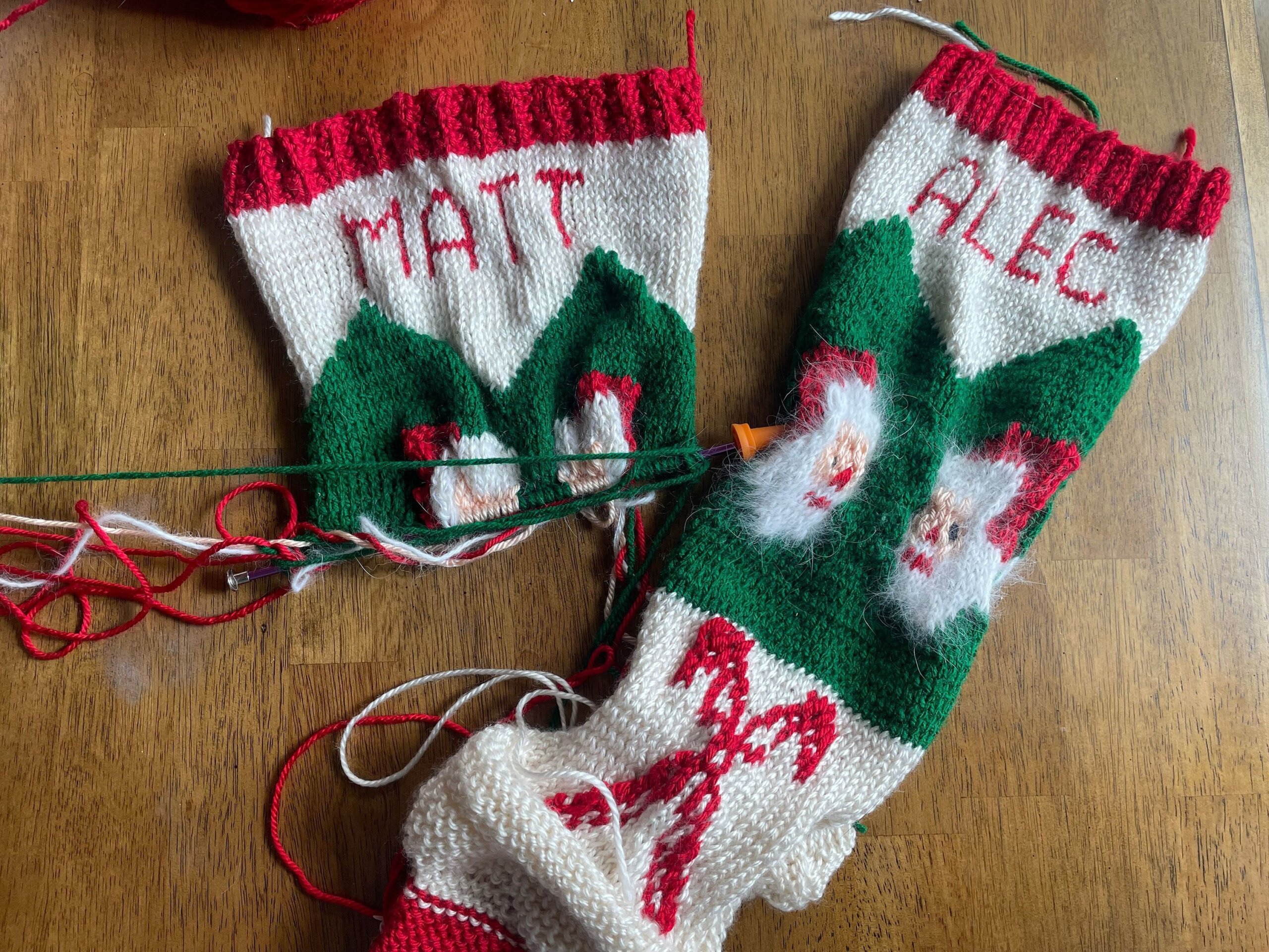 Hand Knit on sale Christmas Stocking Santa Face and Candy Canes for Christmas 2023