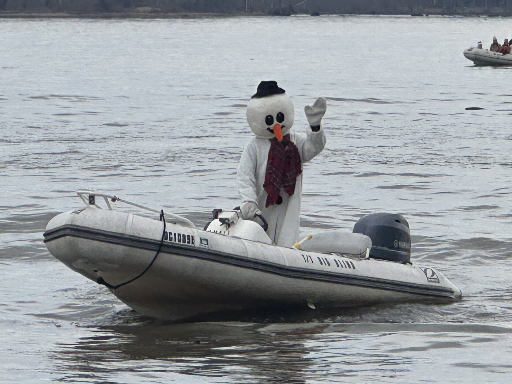 Snowman on a boat