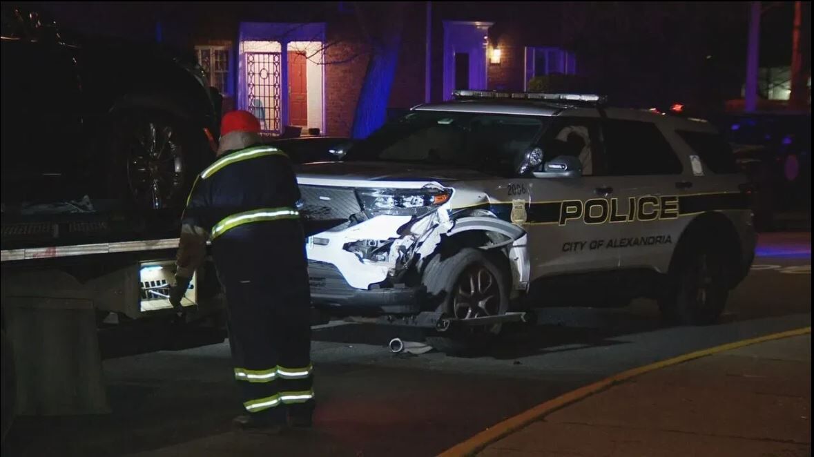 Alexandria officer hospitalized after cruiser struck by carjacked