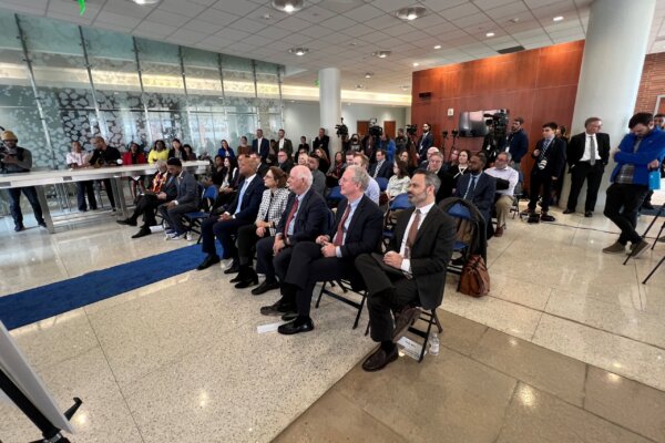 Press, university officials and U.S. senators attended the grant announcement