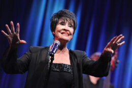 FILE - In a Sunday, Aug. 2, 2015 file photo, Chita Rivera performs during the Chita Rivera: A Lot of Livin to Do segment of the PBS 2015 Summer TCA Tour held at the Beverly Hilton Hotel in Beverly Hills, Calif. Rivera postponed her show at at Cafe Carlyl after being injured in a fall over the Christmas holiday. Rivera, who was to appear at the legendary venue on Jan. 12-23, will now take the stage from April 19-30 as she recovers from a pelvic stress fracture. (Photo by Richard Shotwell/Invision/AP, File)