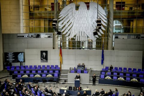 Germany's parliament pays tribute to Wolfgang Schaeuble with Macron giving a speech at the memorial