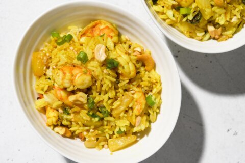 Don’t toss extra rice! Use it in this curried shrimp fried rice
