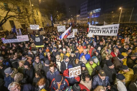 Thousands rally across Slovakia to condemn changes to penal code proposed by populist prime minister