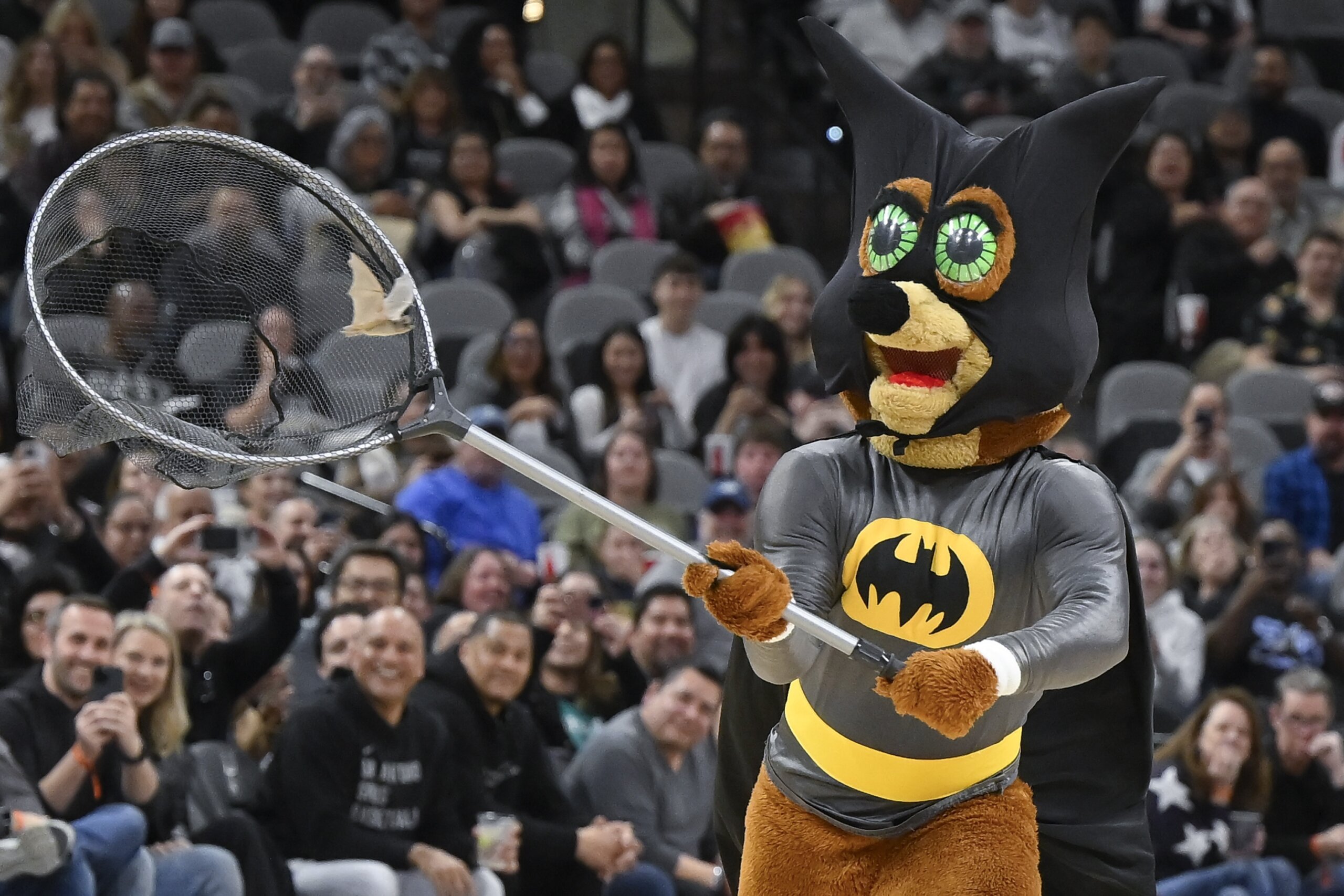 Spurs mascot The Coyote captures bat with net - to the delight of ...