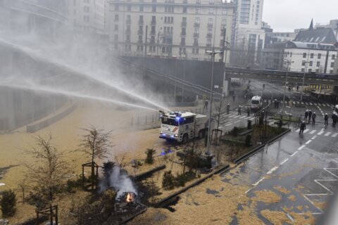 Protesting farmers spray Brussels police with liquid manure near EU’s base in a new display of power
