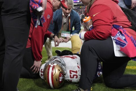 49ers LB Dre Greenlaw exits Super Bowl with Achilles tendon injury that occurred as he ran on field