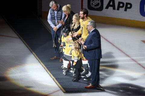 Golden Knights honor Alex Pietrangelo for playing in his 1,000th game