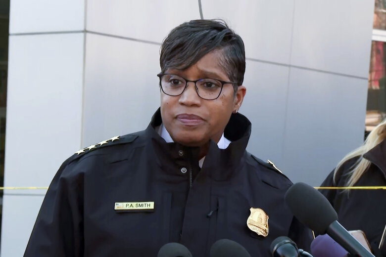 Pamela Smith speaks at news conference