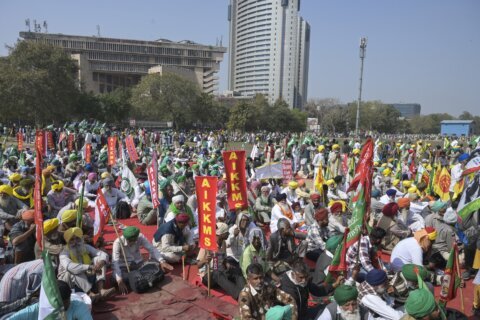 Thousands of Indian farmers protest in New Delhi demanding a law guaranteeing minimum crop prices
