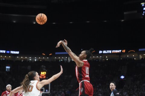 Aziaha James makes 7 3s with mismatched 3-point lines, leads NC State past Texas into Final Four