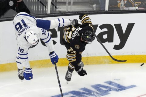 DeBrusk nets 2 power-play goals, Swayman saves 35 as Bruins win 5-1 to open series with Toronto