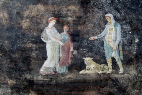 Project to shore up Pompeii yields stunning black banquet hall, with frescoes of Trojan War figures