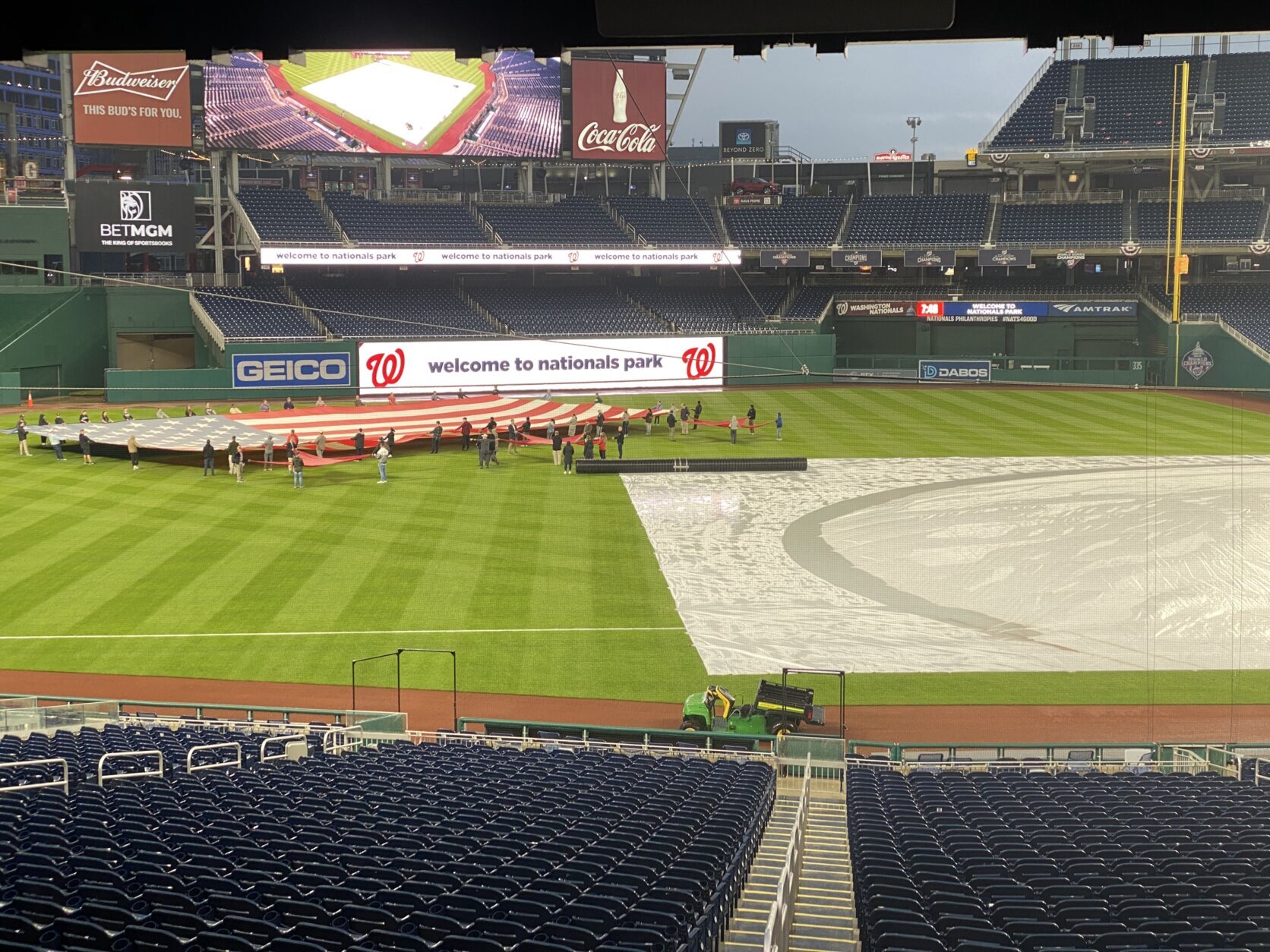 Flag being unfurled at Nats Park