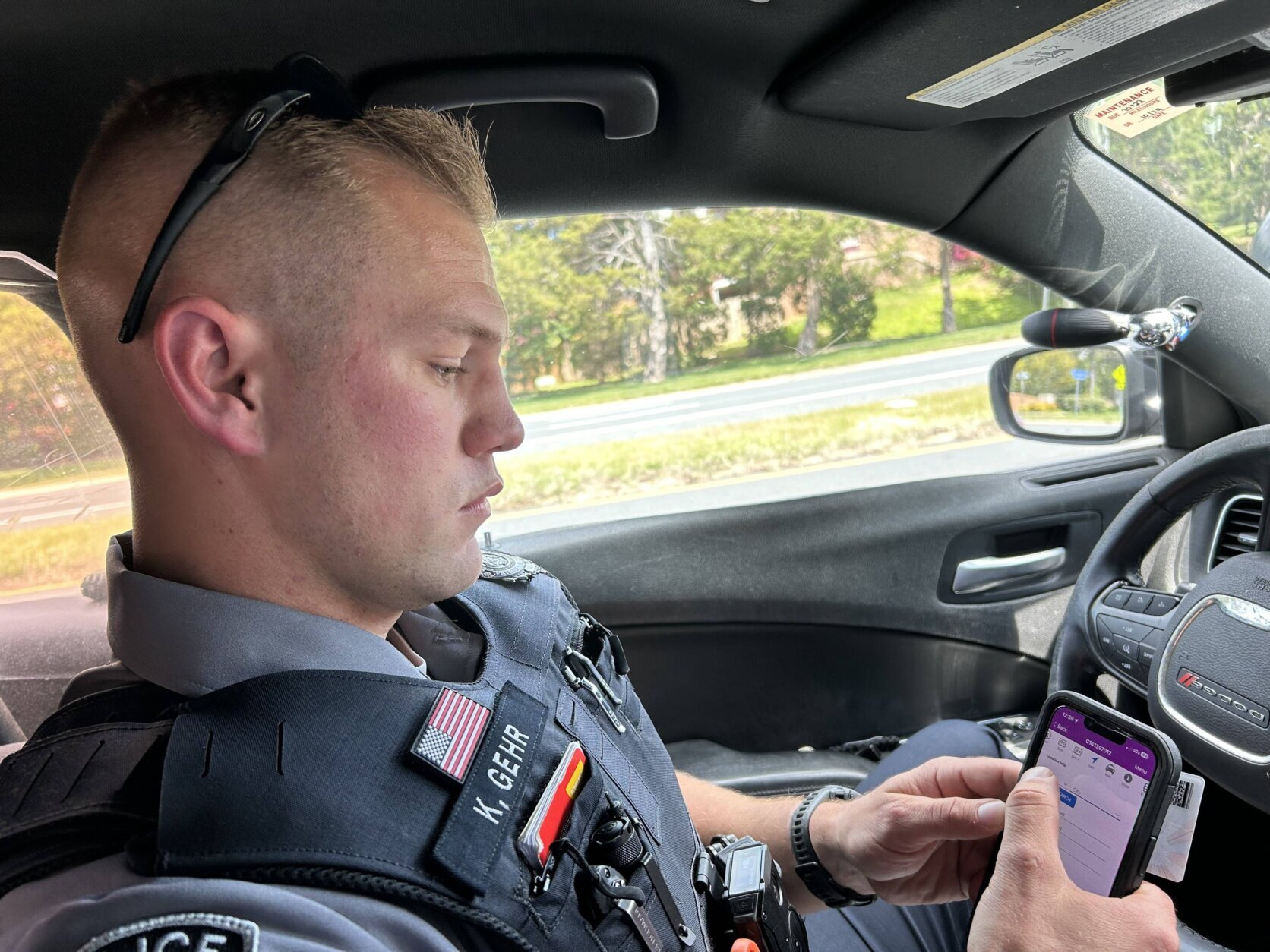 Fairfax County police officer Kevin Gehr says the goal of the "Road Shark" initiative is to crack down on speeding and distracted driving. (WTOP/Scott Gelman)