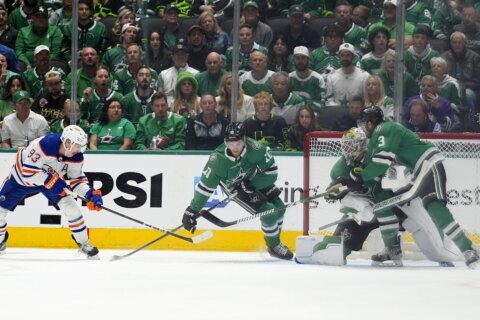 Nugent-Hopkins scores 2 power-play goals and Oilers beat Stars 3-1 to move a win away from Cup final