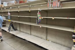 The boil water advisory sent residents of the affected neighborhoods to the Giant in Cathedral Heights, whose shelves of bottled water were emptied out. (WTOP/Mike Murillo)