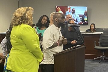 Chef Tobias Dorzon speaks before the Prince George's County Council, urging local leaders to support restaurateurs. 