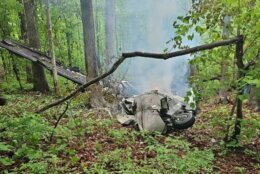 The aircraft was found on fire in a densely wooded area in Palmyra, Virginia. (Courtesy Virginia State Police)