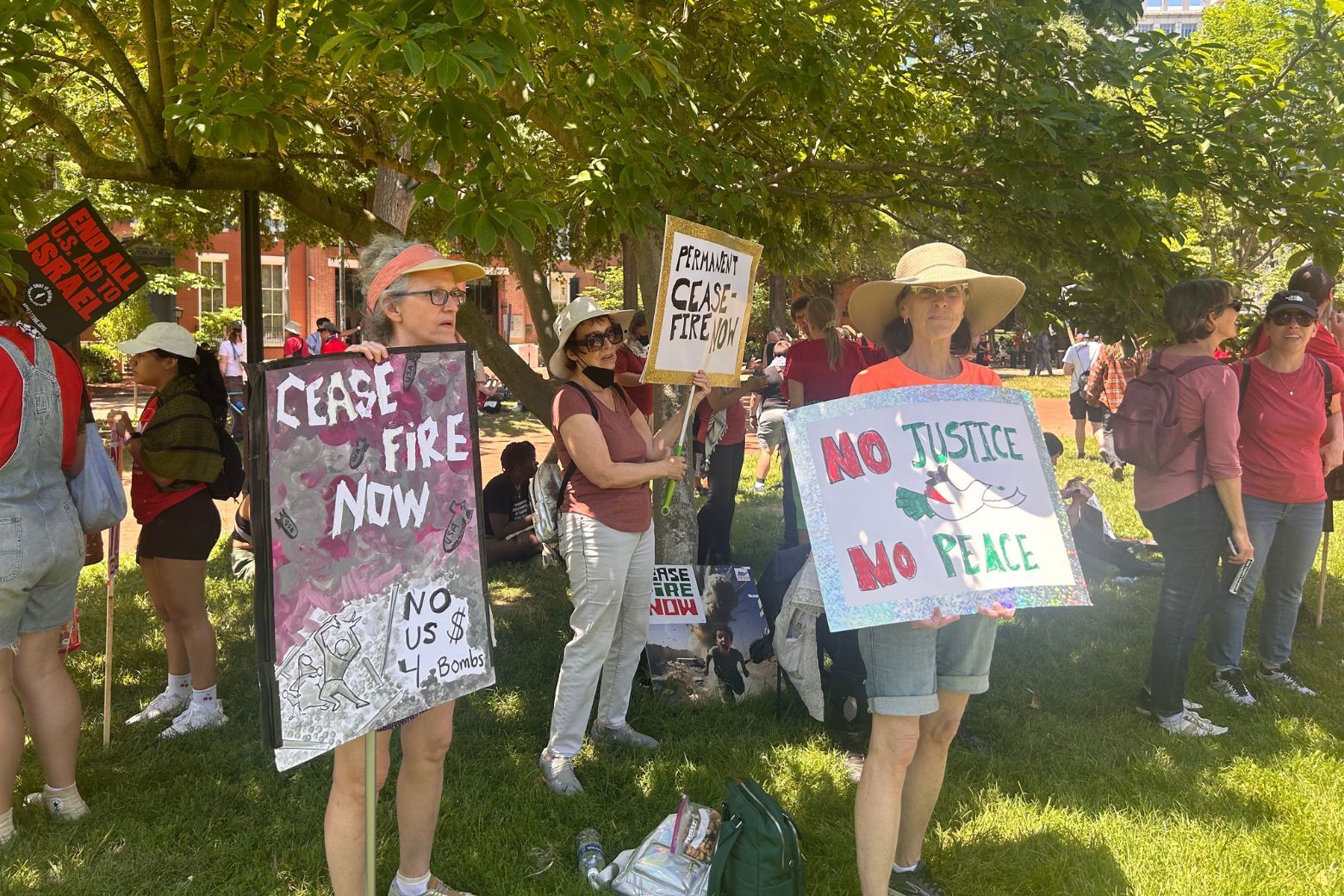 Thousands of pro-Palestinian activists gathered around the White House Saturday in protest of President Joe Biden’s handling of the war in Gaza. (WTOP/Grace Newton) 