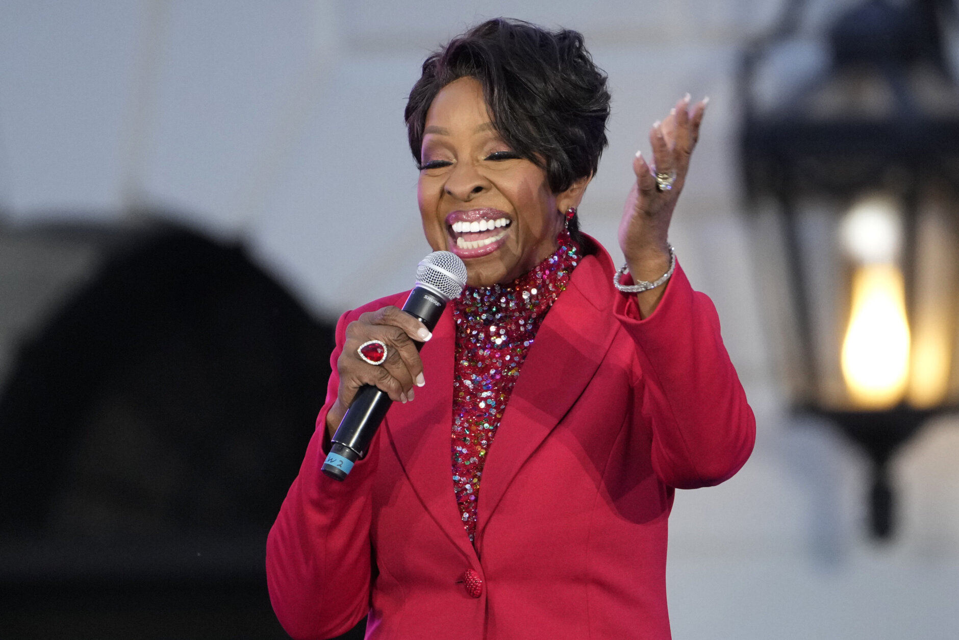 Gladys Knight performs during a Juneteenth concert on the South Lawn of the White House in Washington, Monday, June 10, 2024. (AP Photo/Susan Walsh)
