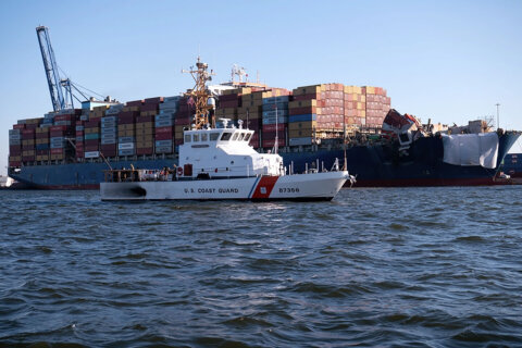 Dali cargo ship passes beneath Chesapeake Bay Bridge on its way to Norfolk