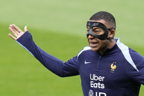 Kylian Mbappé scores but encounters issues wearing protective mask on return for France at Euro 2024