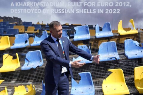 Ukraine displays destroyed stadium stand in Munich in reminder of war ahead of Euro 2024 opener