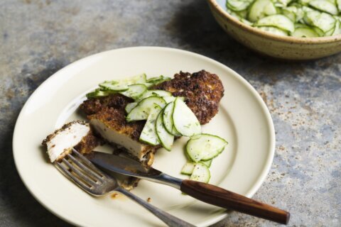 Whole-grain Dijon gives pan-fried chicken cutlets bright, pleasantly sharp flavor