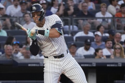 Aaron Judge out of Yankees’ lineup against Orioles, one night after getting hit on hand by pitch