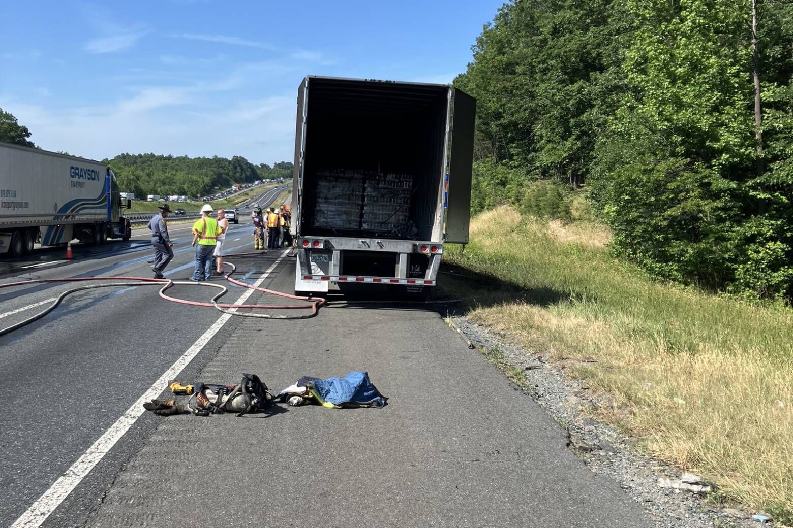 The aftermath of a tractor trailer fire on I-95 in Stafford County on Wednesday, June 19, 2024. (Courtesy VDOT Fredericksburg via X)