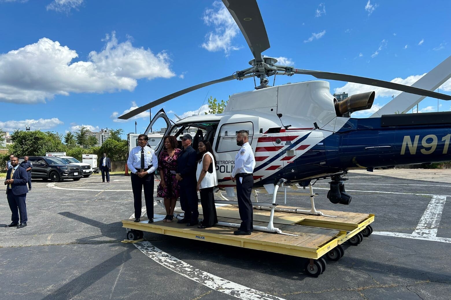 pamela smith and muriel bowser with new helicopter