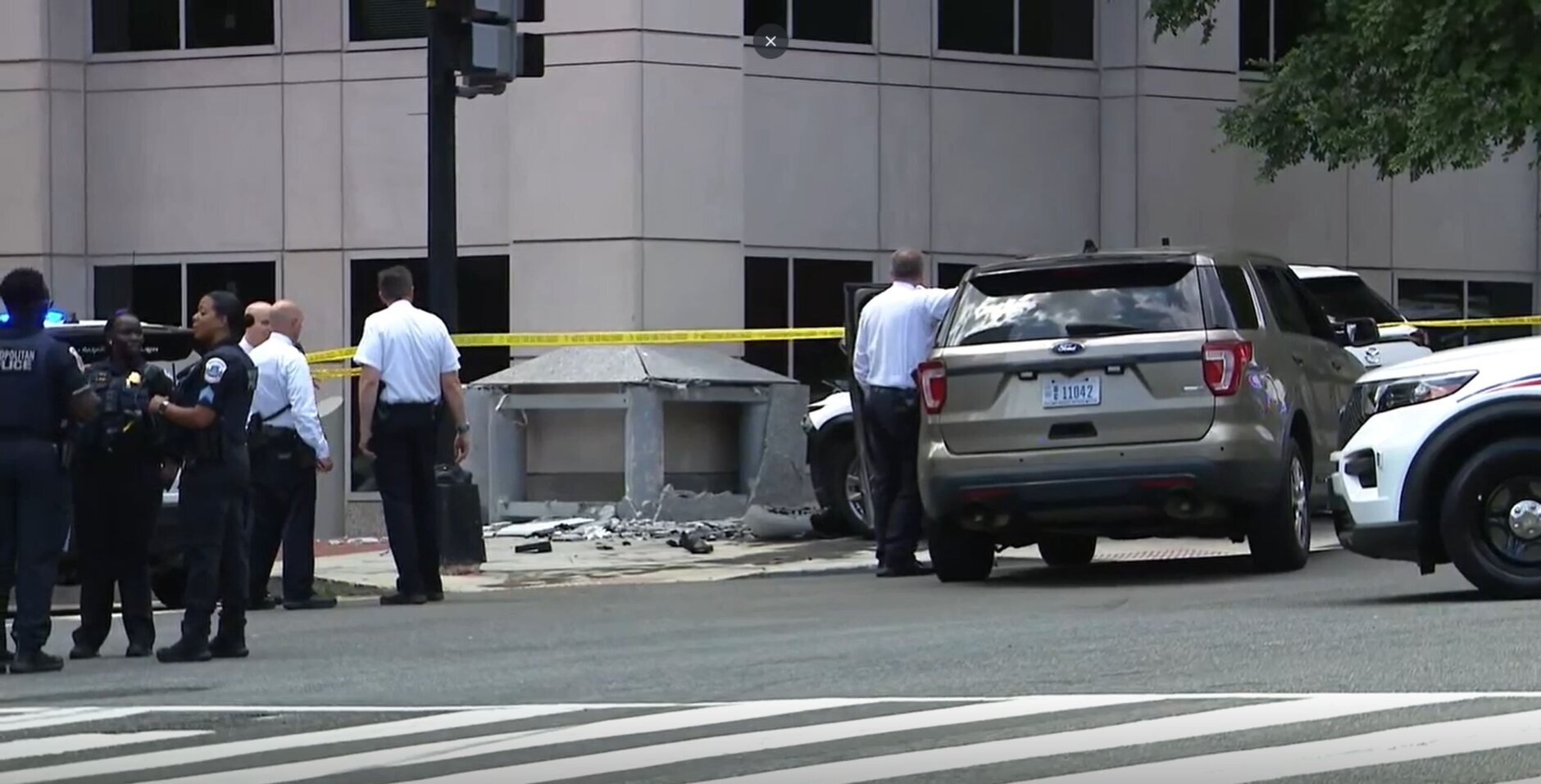A stolen vehicle crashed into a building at 6th Street and D Street, Northwest on June 3, 2024, according to D.C. police.