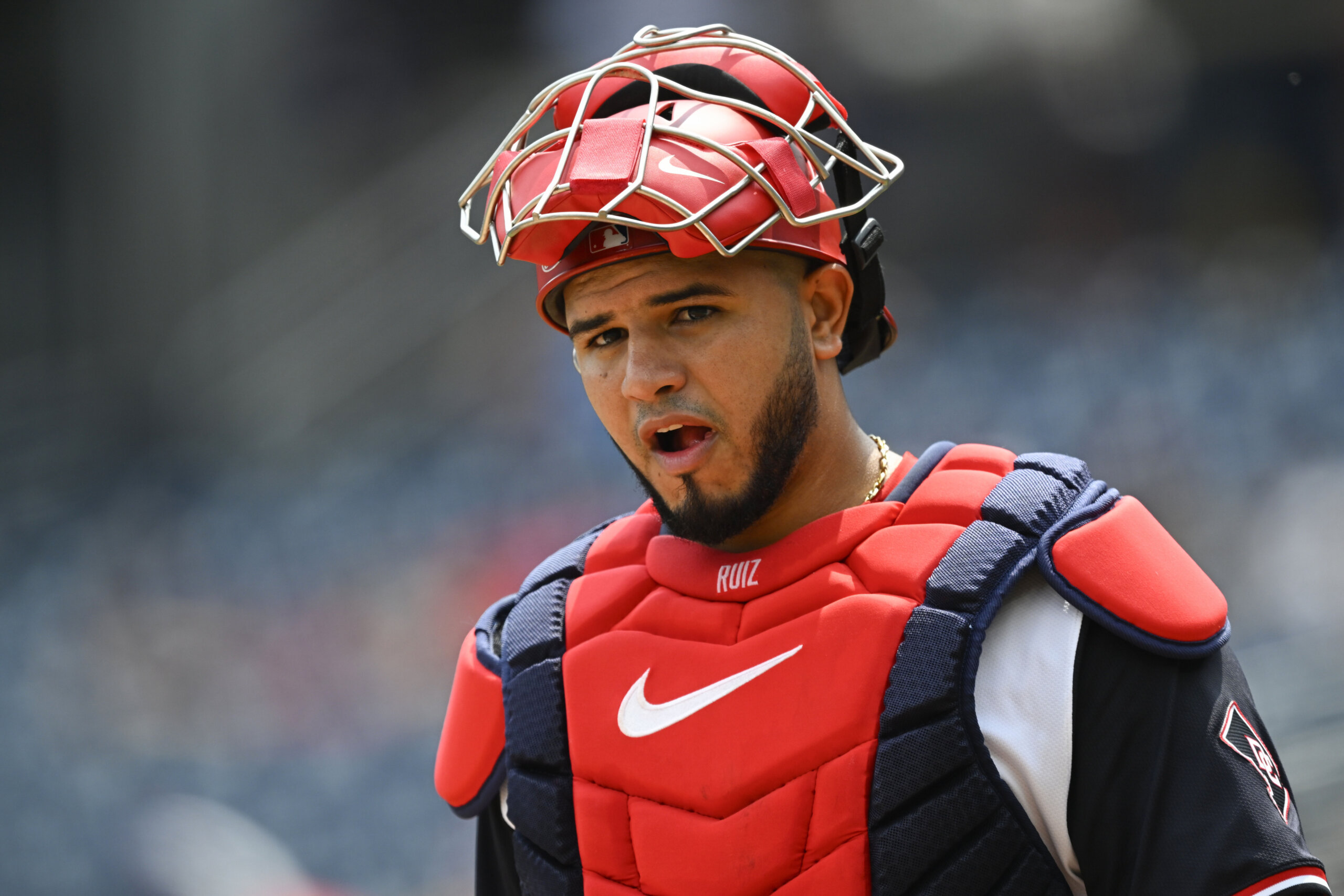 Nationals catcher Keibert Ruiz leaves game after getting hit on head by